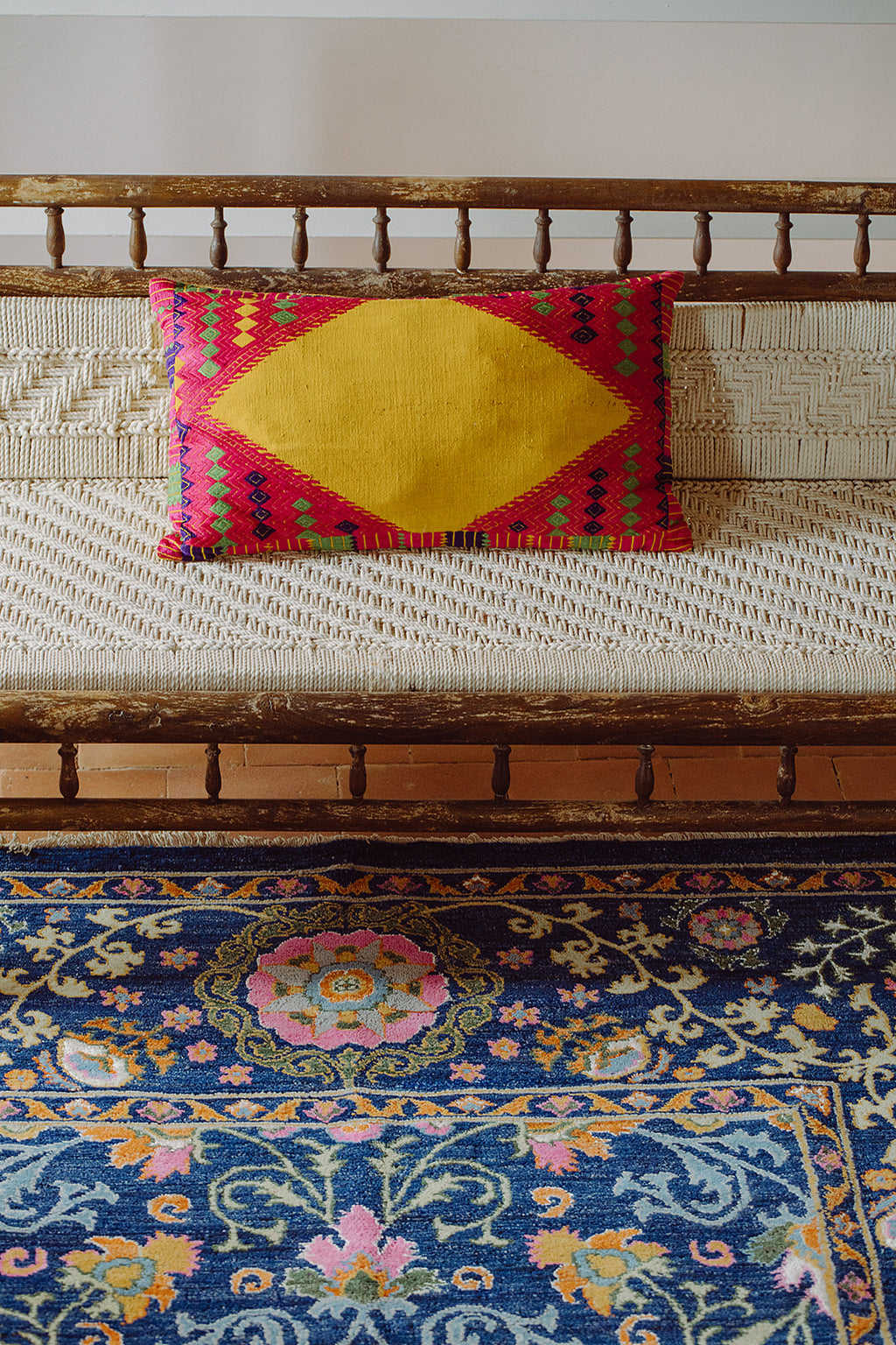 Hand-Knotted Pakistani Wool Rug in Navy Blue