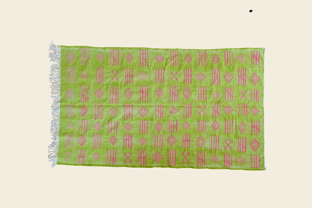 Moroccan Rug in Green and Pink